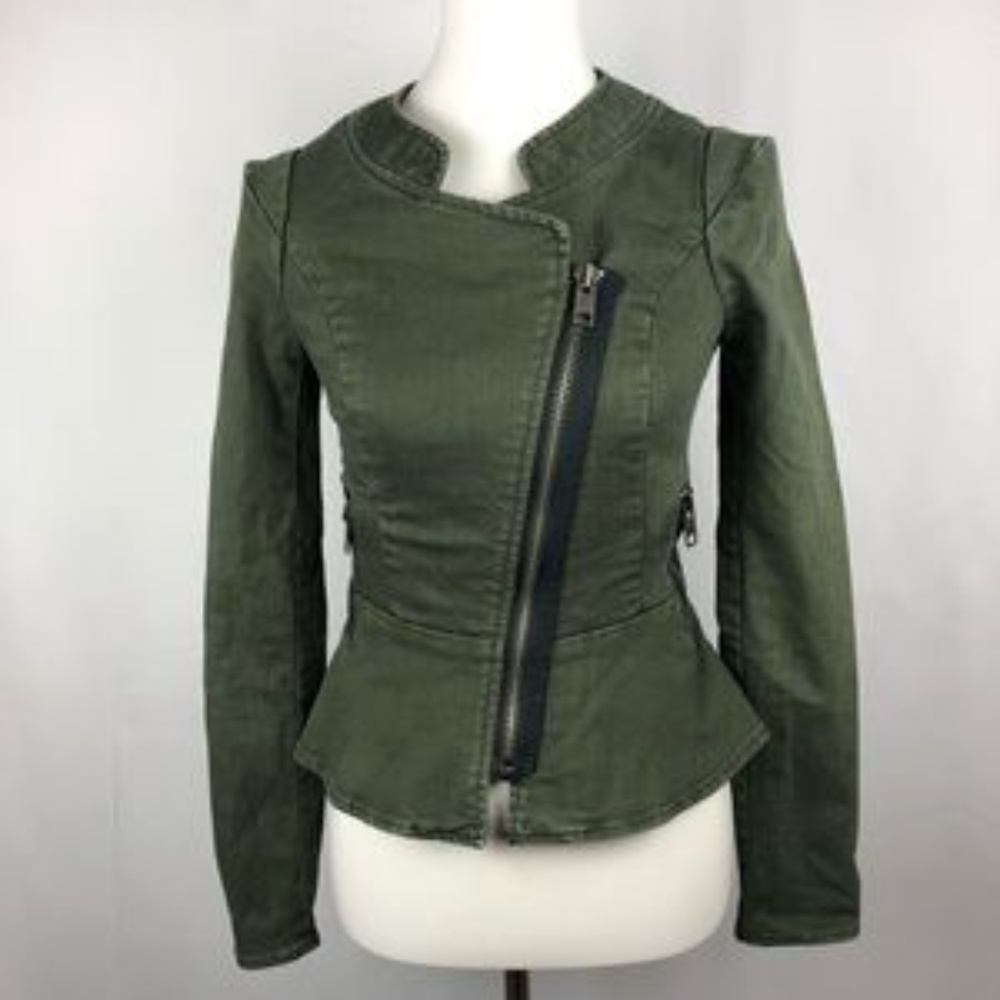 Free People Military Green Peplum Moto Jacket
